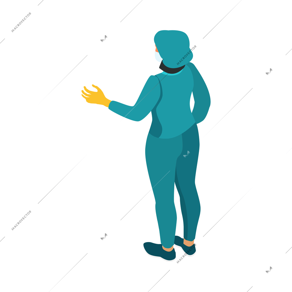 Isometric infectious disease doctor scientist virologist composition with female medical specialist in uniform vector illustration