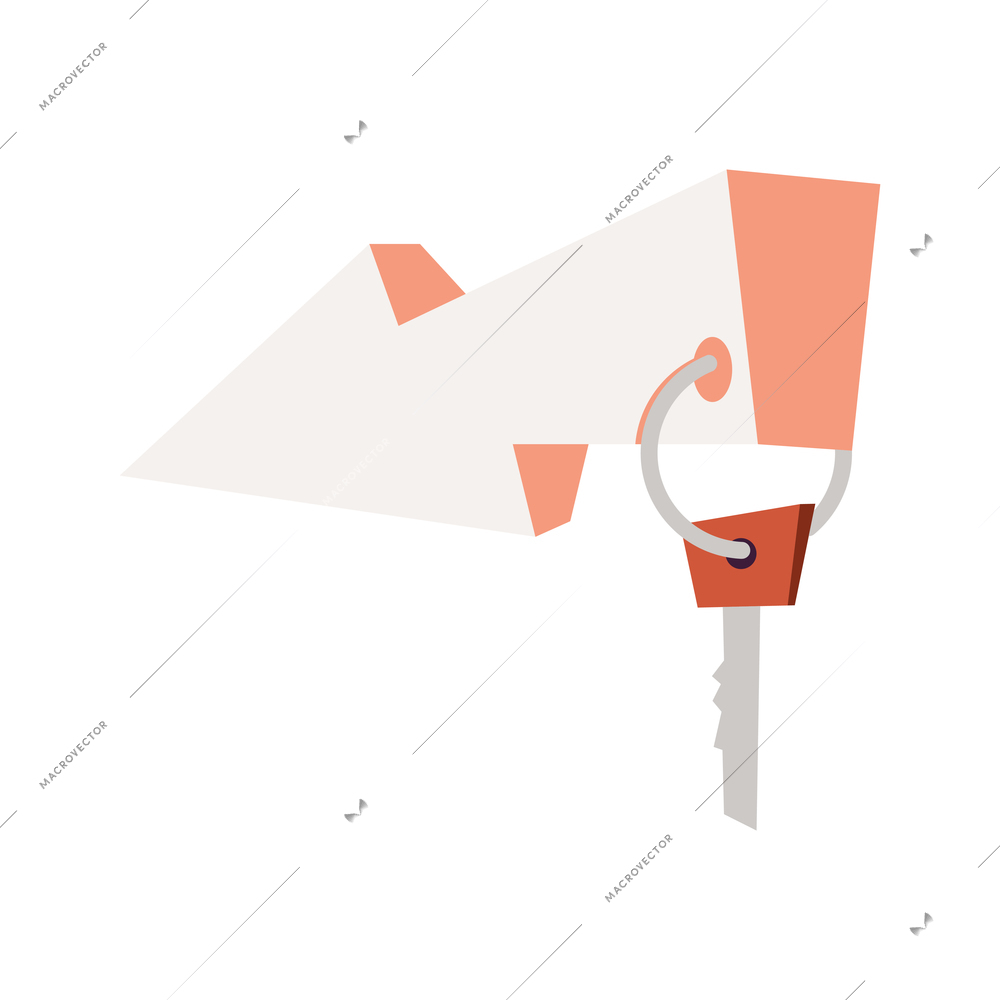 New buildings composition with isolated image of cartoon style arrow with hanging key vector illustration