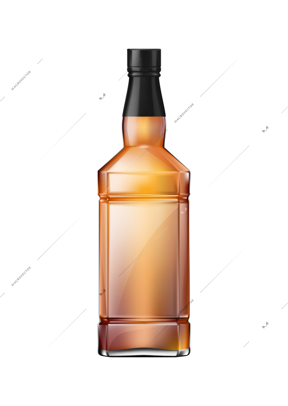 Brandy cognac whiskey glass bottles composition of realistic square shaped bottle with brown liquid vector illustration