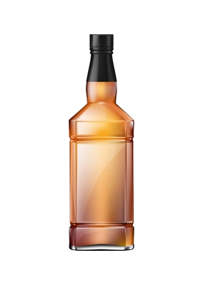 Brandy cognac whiskey glass bottles composition of realistic square shaped bottle with brown liquid vector illustration