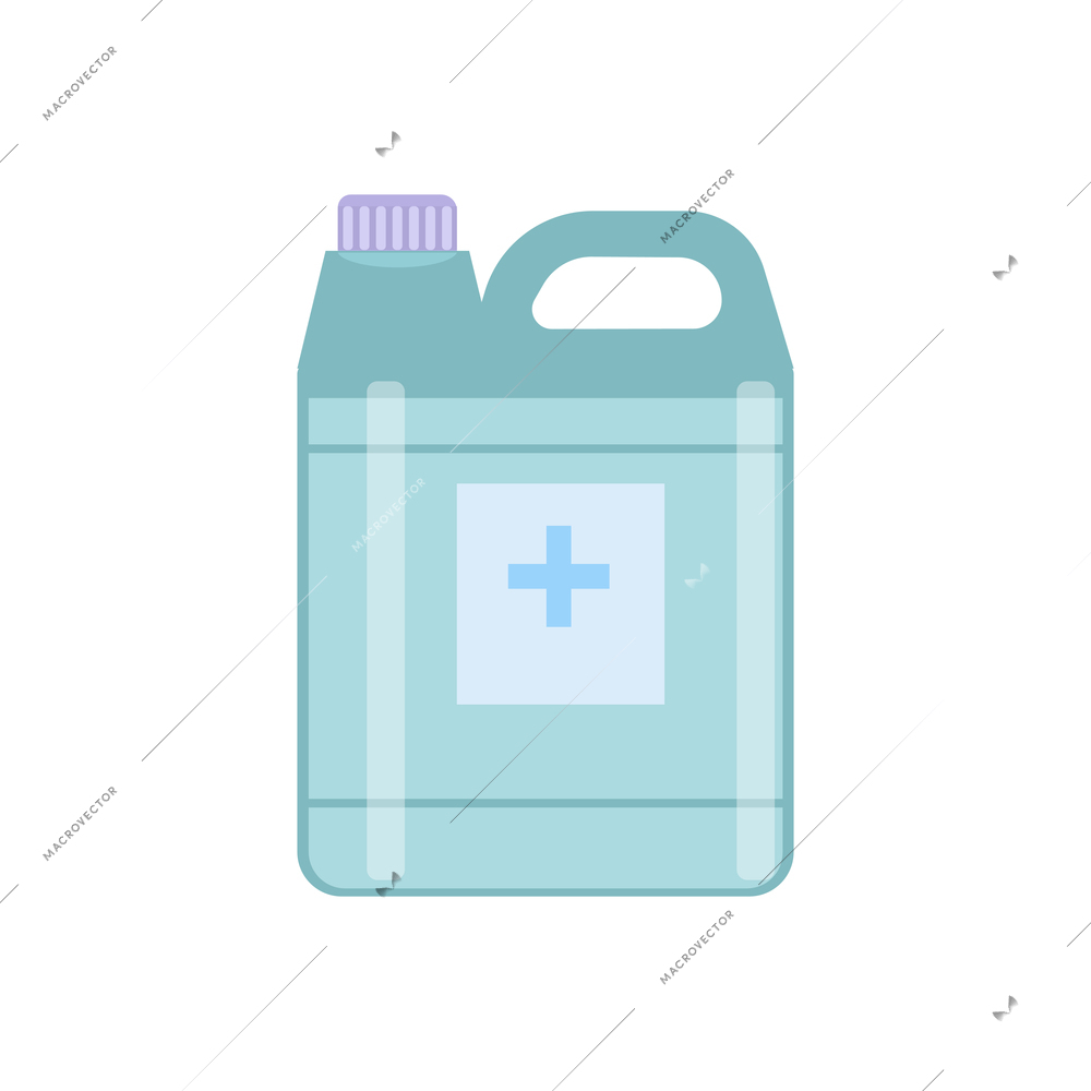 Hand hygiene flat composition with isolated image of canister filled with disinfecting gel vector illustration