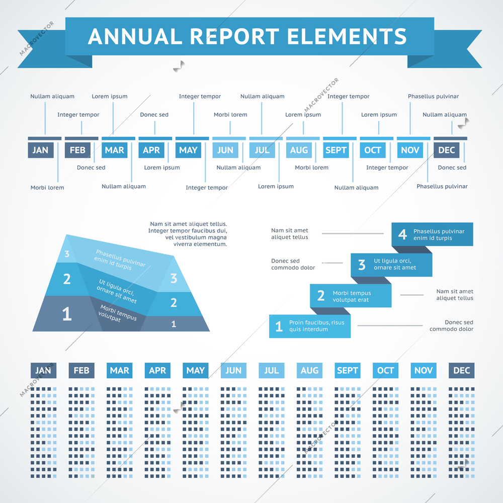 Presentation infographics charts for financial measures and annual performance reports vector illustration