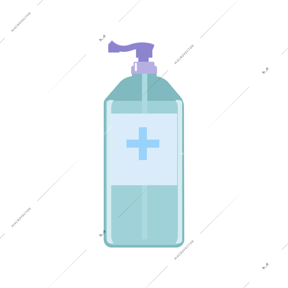 Hand hygiene flat composition with isolated image of disinfecting gel bottle with dispenser cap vector illustration