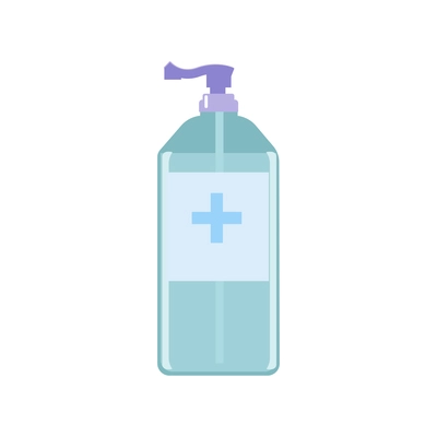 Hand hygiene flat composition with isolated image of disinfecting gel bottle with dispenser cap vector illustration