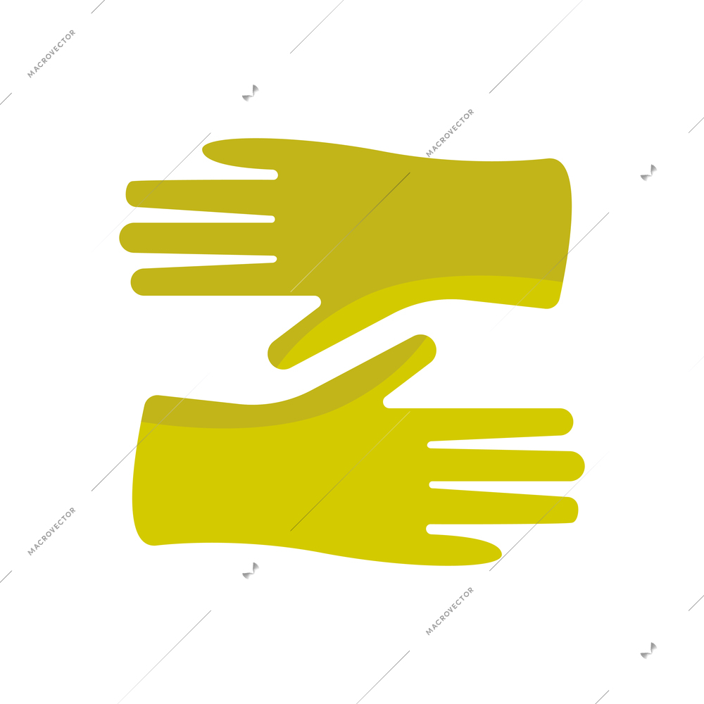 Hand hygiene flat composition with isolated image of yellow colored protective gloves vector illustration