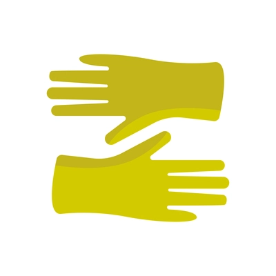 Hand hygiene flat composition with isolated image of yellow colored protective gloves vector illustration