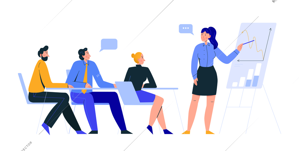 Office scenes composition with view of business meeting with colleagues vector illustration