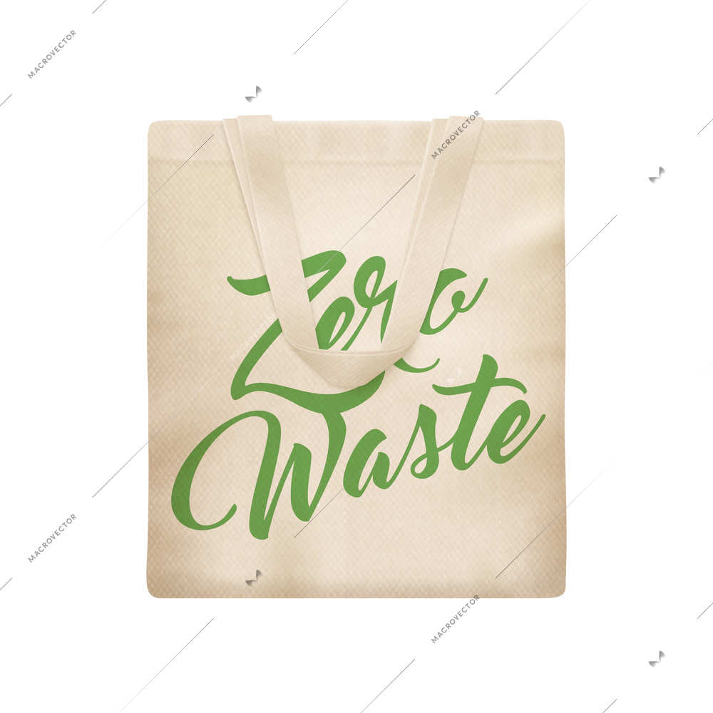 Realistic zero waste eco kitchen composition with isolated image of cloth bag for shopping vector illustration