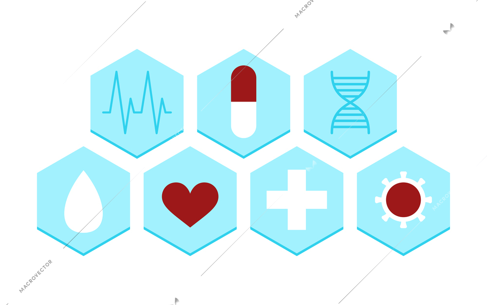 Digital medicine composition with isolated hexagon shaped icons with medical symbols vector illustration