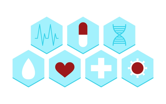 Digital medicine composition with isolated hexagon shaped icons with medical symbols vector illustration