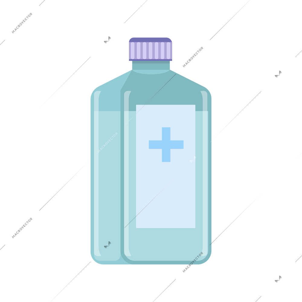 Hand hygiene flat composition with isolated image of bottle with disinfectant vector illustration