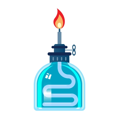 Chemistry laboratory composition with isolated image of manual burner with flame vector illustration