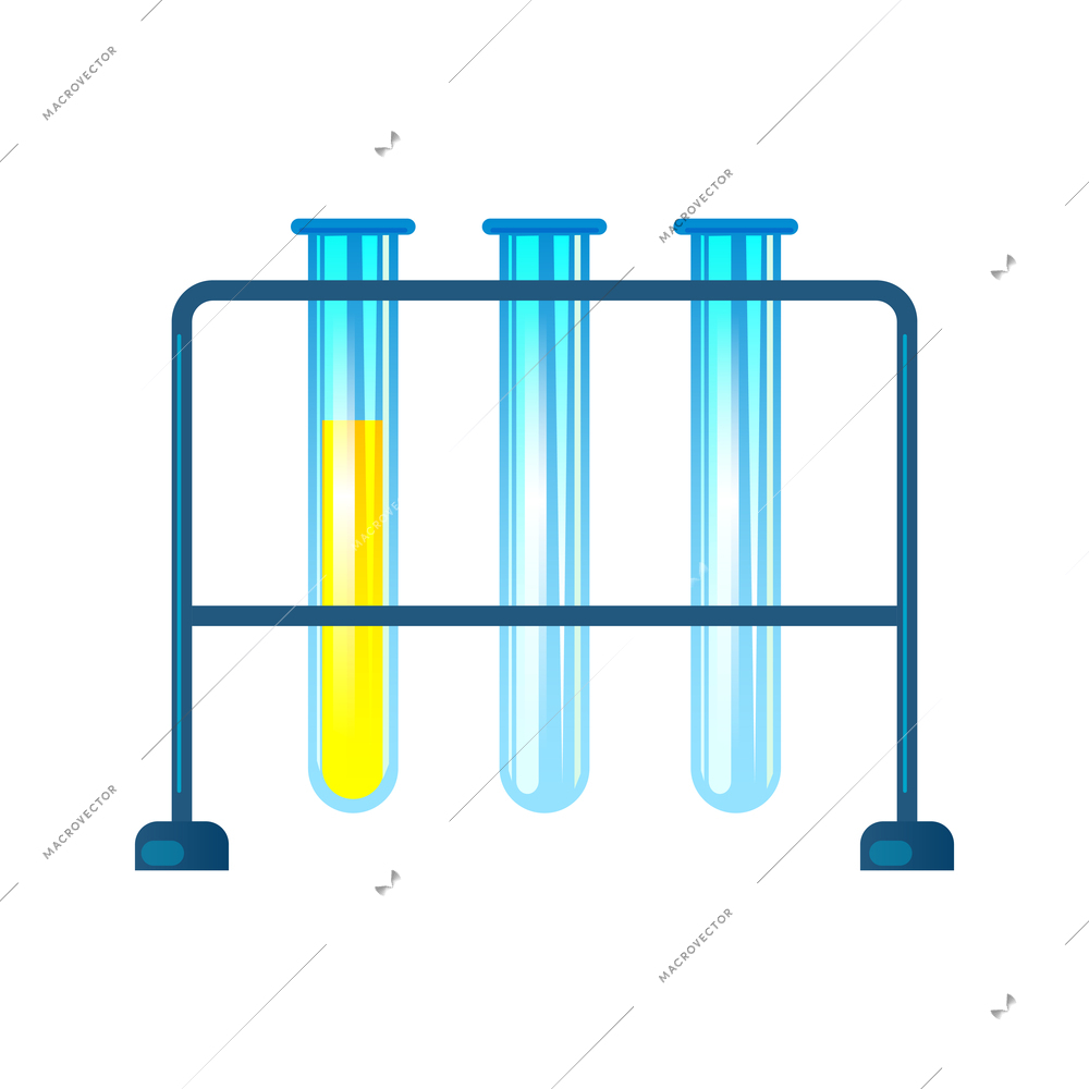 Chemistry laboratory composition with isolated images of test tubes on rail stand vector illustration