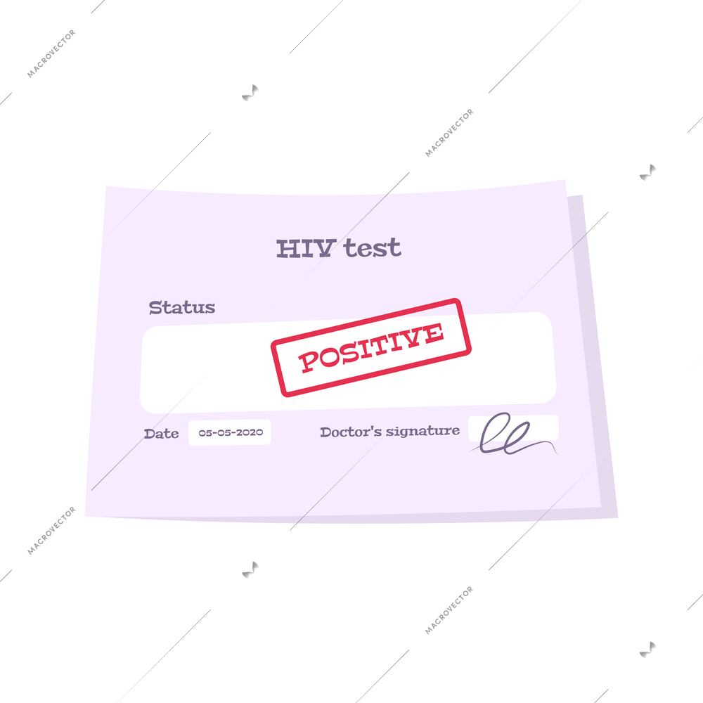 Hiv aids flat composition with paper sickness certificate with positive stamp vector illustration