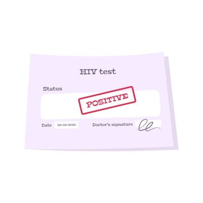 Hiv aids flat composition with paper sickness certificate with positive stamp vector illustration