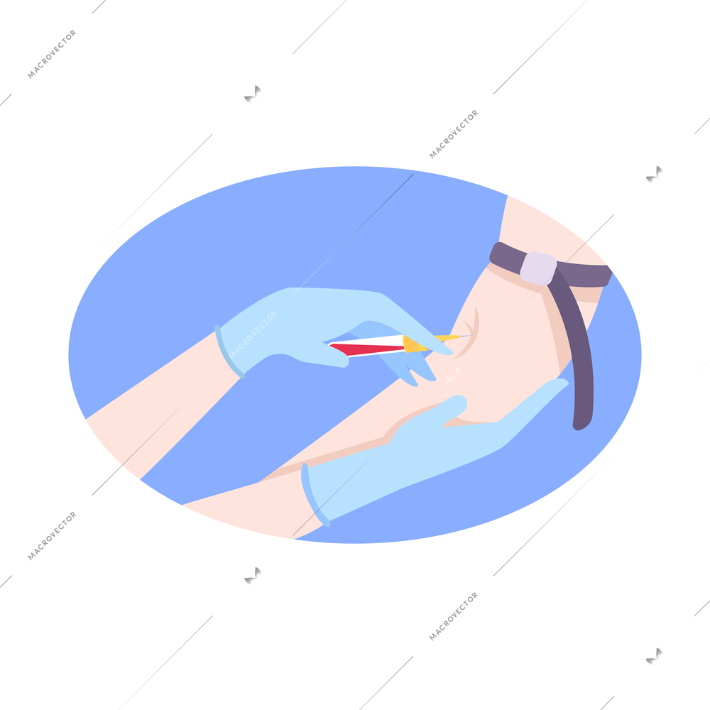 Hiv aids flat composition with human hands with syringe doing drug injection to another hand vector illustration
