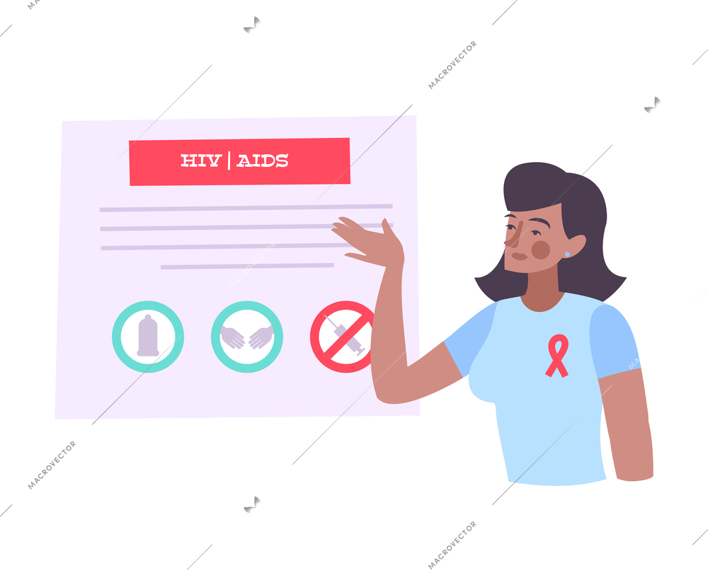 Hiv aids flat composition with woman explaining tips for healthy living with no stigma vector illustration