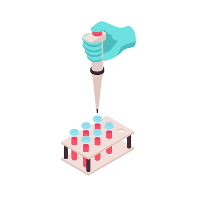 Isometric vaccination color composition with human hand holding dropper and pack of vaccine tubes vector illustration