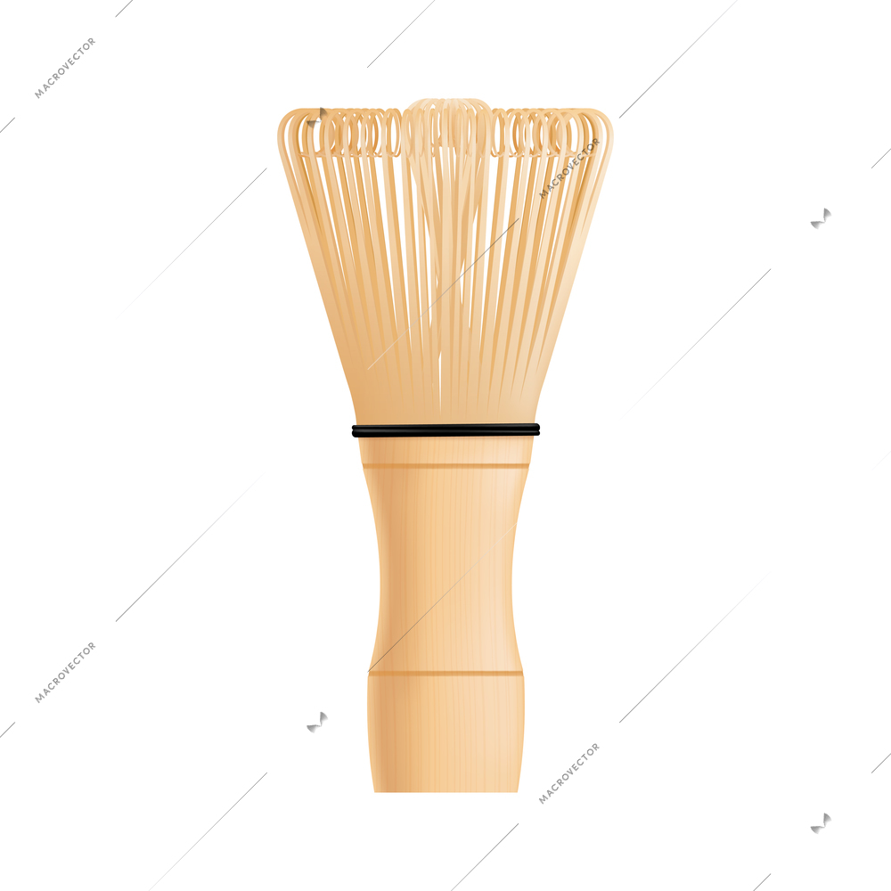 Blue matcha tea realistic composition with isolated image of whisk broom vector illustration