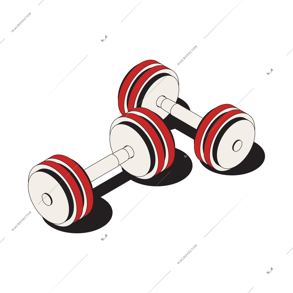 Boxing isometric composition with isolated image of two barbells for weight exercises vector illustration