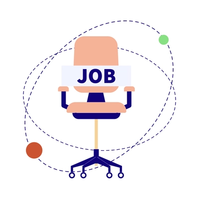 Hiring employment flat composition with image of workplace chair with job text vector illustration