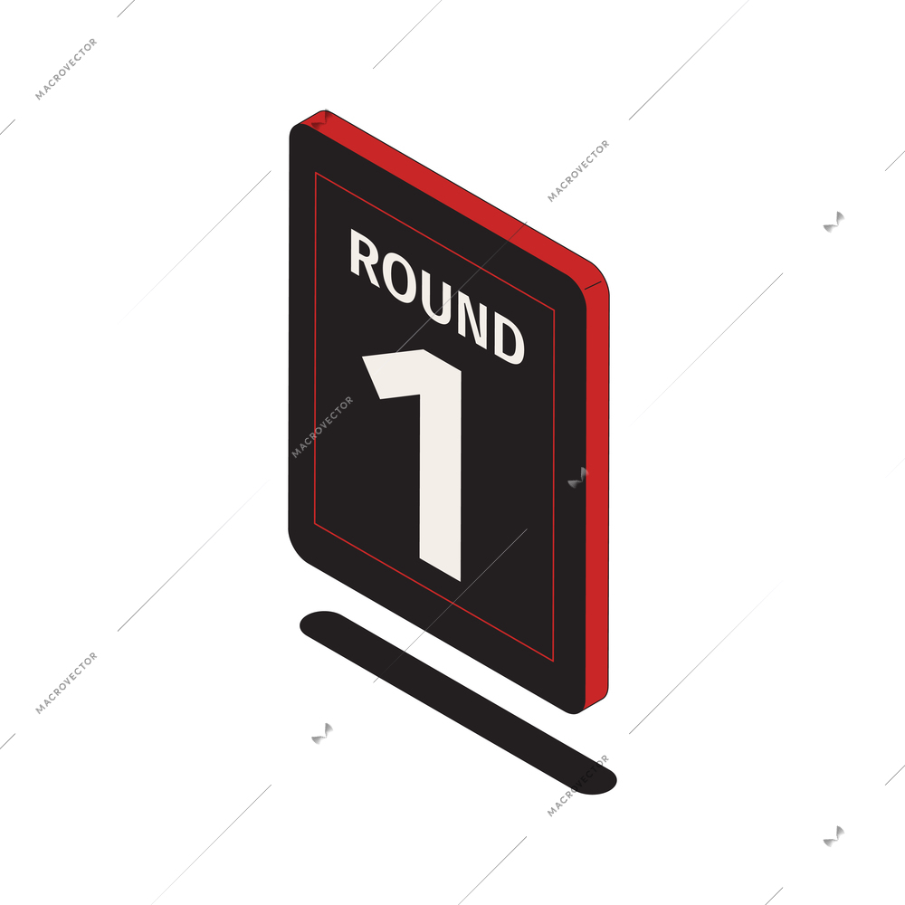 Boxing isometric composition with isolated image of board with round number vector illustration