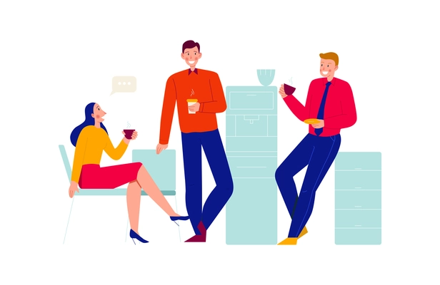 Office people composition with group of chatting coworkers drinking coffee vector illustration