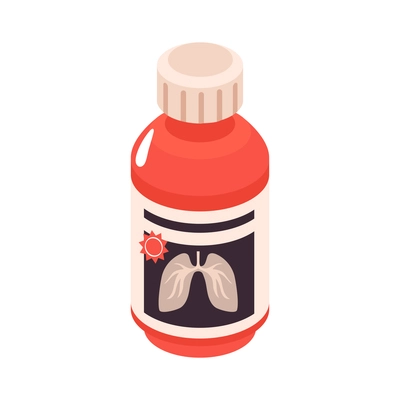 Isometric cold flu virus sick people composition with isolated image of jar with syrup for lungs vector illustration