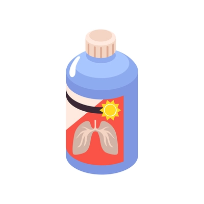 Isometric cold flu virus sick people composition with isolated image of jar with syrup for lungs vector illustration