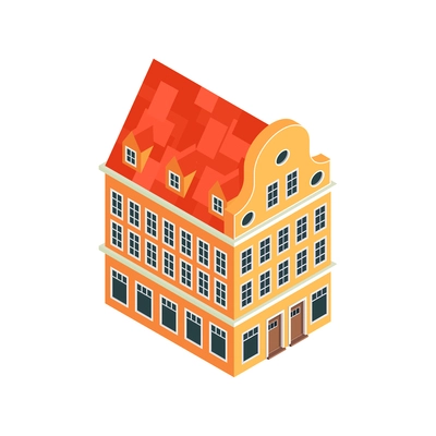 Isometric old town set with isolated image of european style vintage building vector illustration