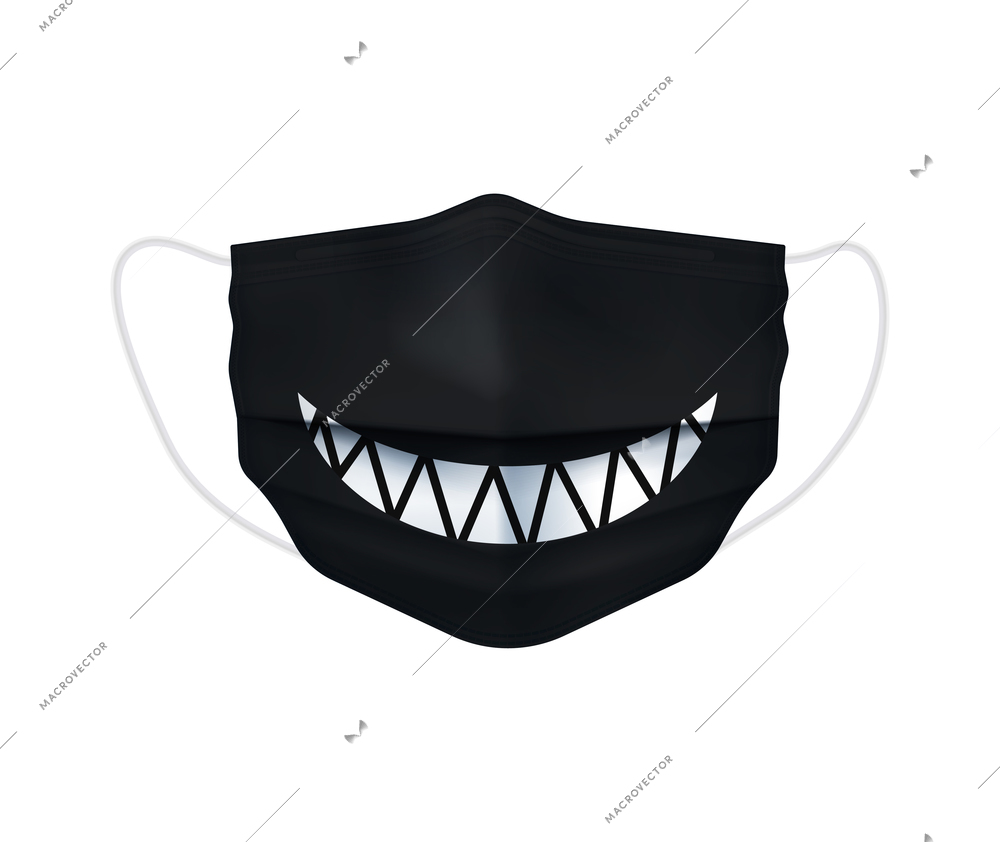 Individual protective medical mask realistic composition with protective mask image with monster mouth artwork vector illustration