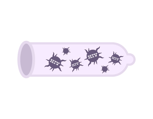 Hiv aids flat composition with isolated image of condom full of viruses vector illustration