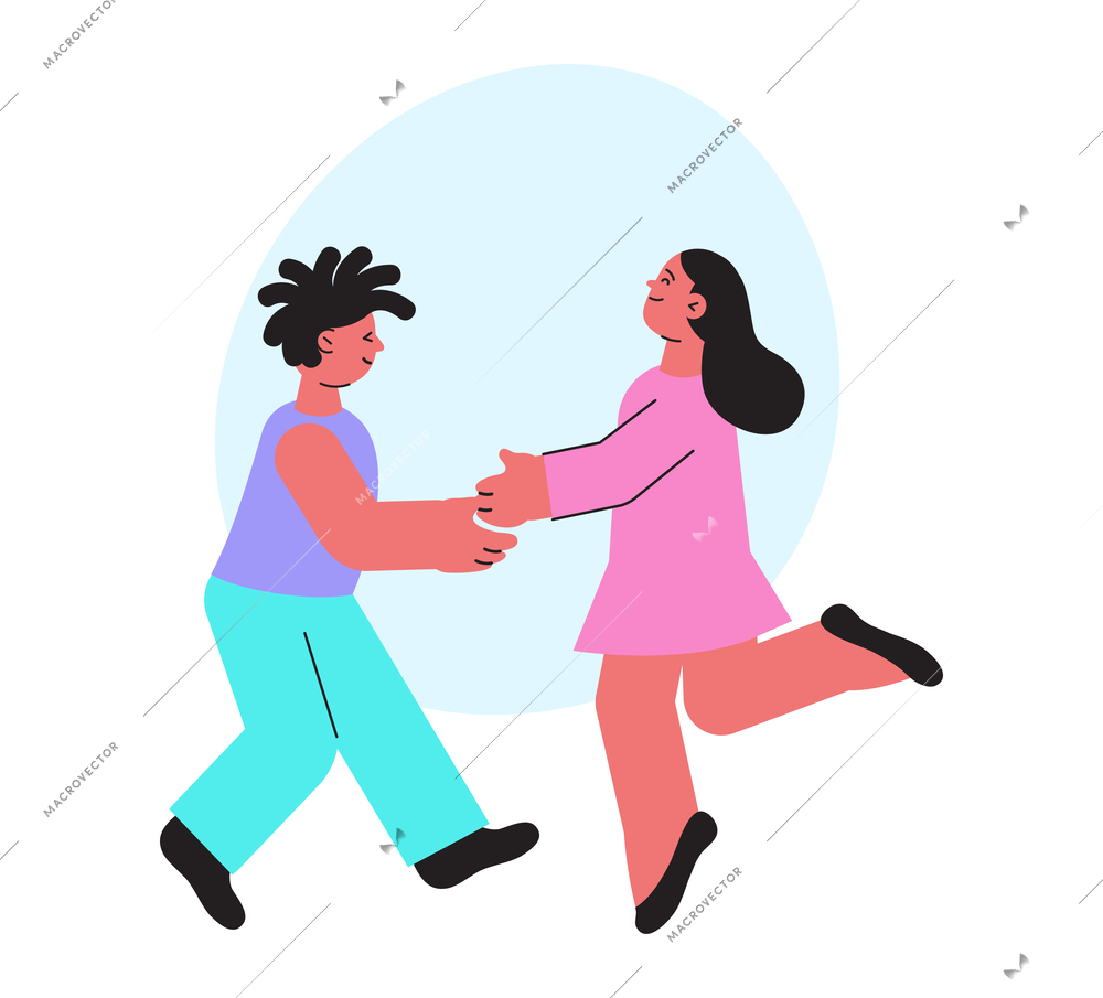 Dancing school flat composition with characters of man and woman dancing in couple vector illustration