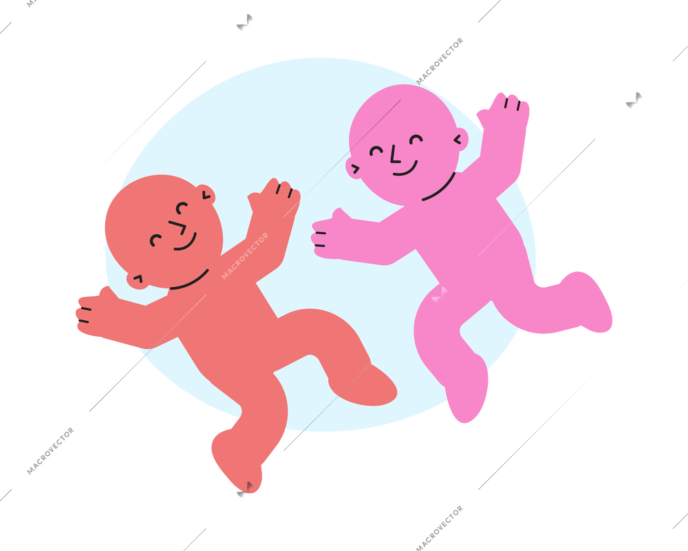 Childbirth flat composition with characters of two newborn babies with smiles on faces vector illustration