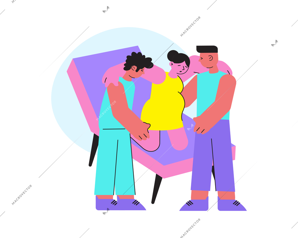 Childbirth flat composition with characters of two medical specialist carrying pregnant woman vector illustration