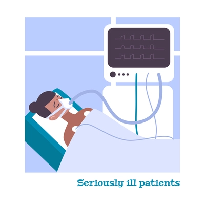 Coronavirus composition with seriously ill patient connected to artificial lung ventilation apparatus vector illustration