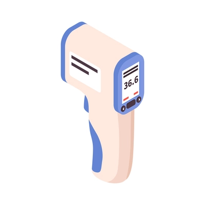 Isometric cold flu virus sick people composition with isolated image of electronic contactless thermometer vector illustration