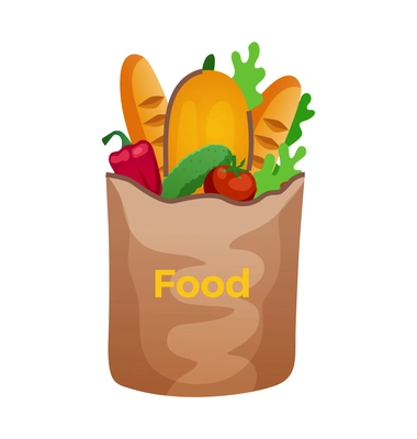 Food delivery composition with isolated image of paper bag filled with food products from grocery store vector illustration