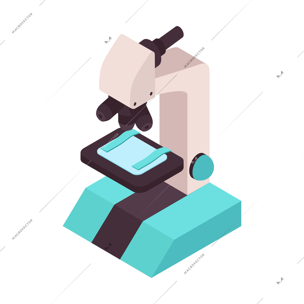 Isometric vaccination color composition with isolated image of medical microscope vector illustration