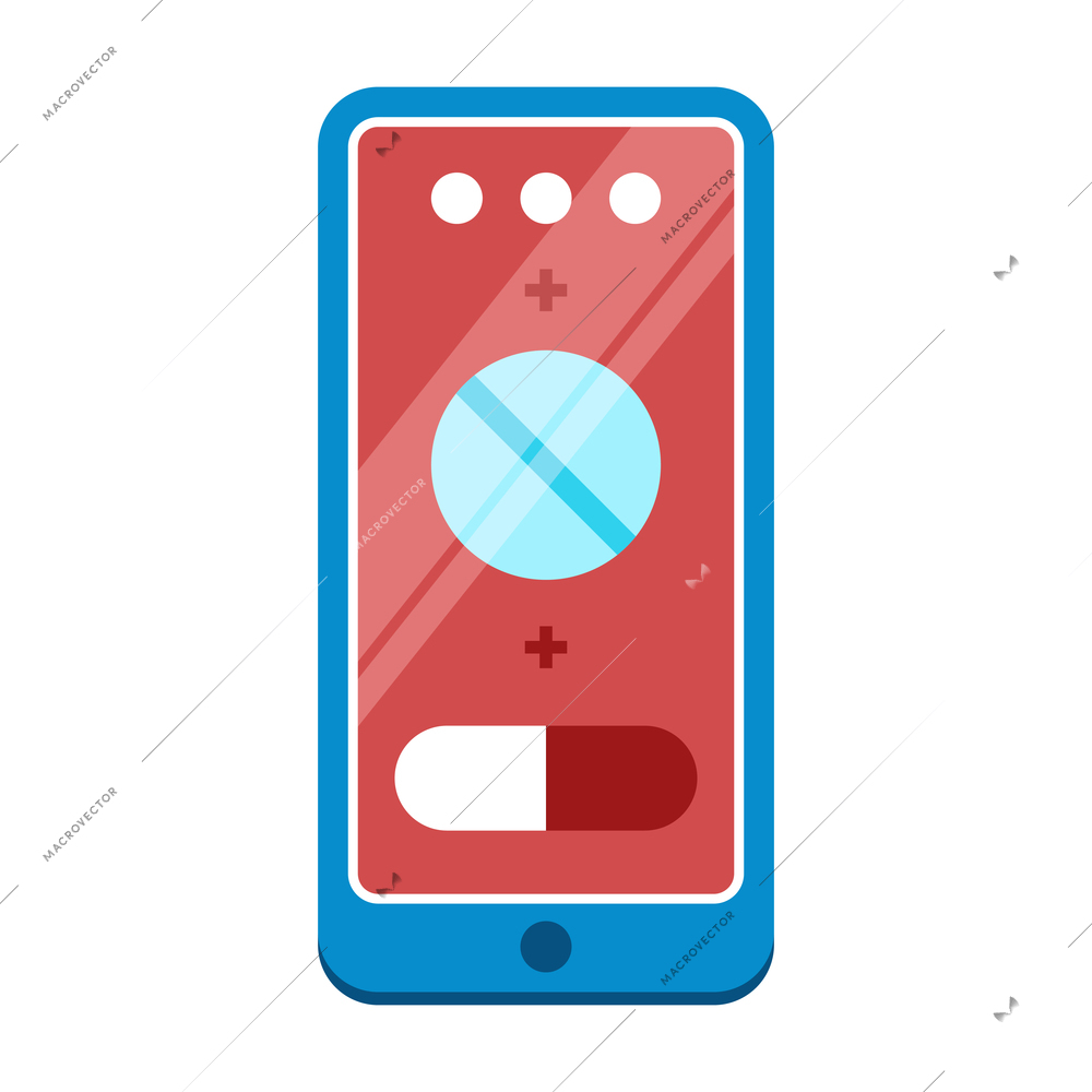 Digital medicine composition with isolated image of touchscreen gadget with medical app vector illustration