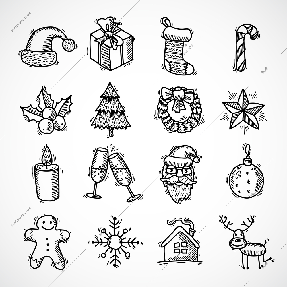 Christmas new year holiday decoration icons set isolated vector illustration