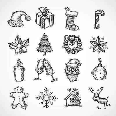 Christmas new year holiday decoration icons set isolated vector illustration