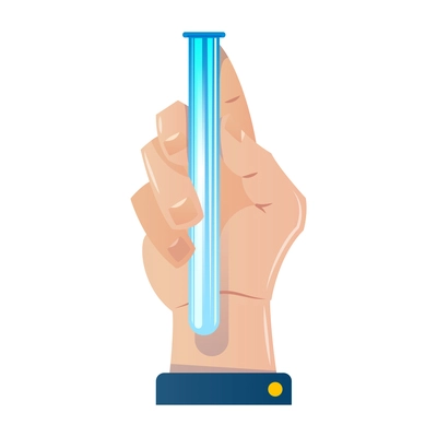 Chemistry laboratory composition with image of long glass tube in human hand vector illustration