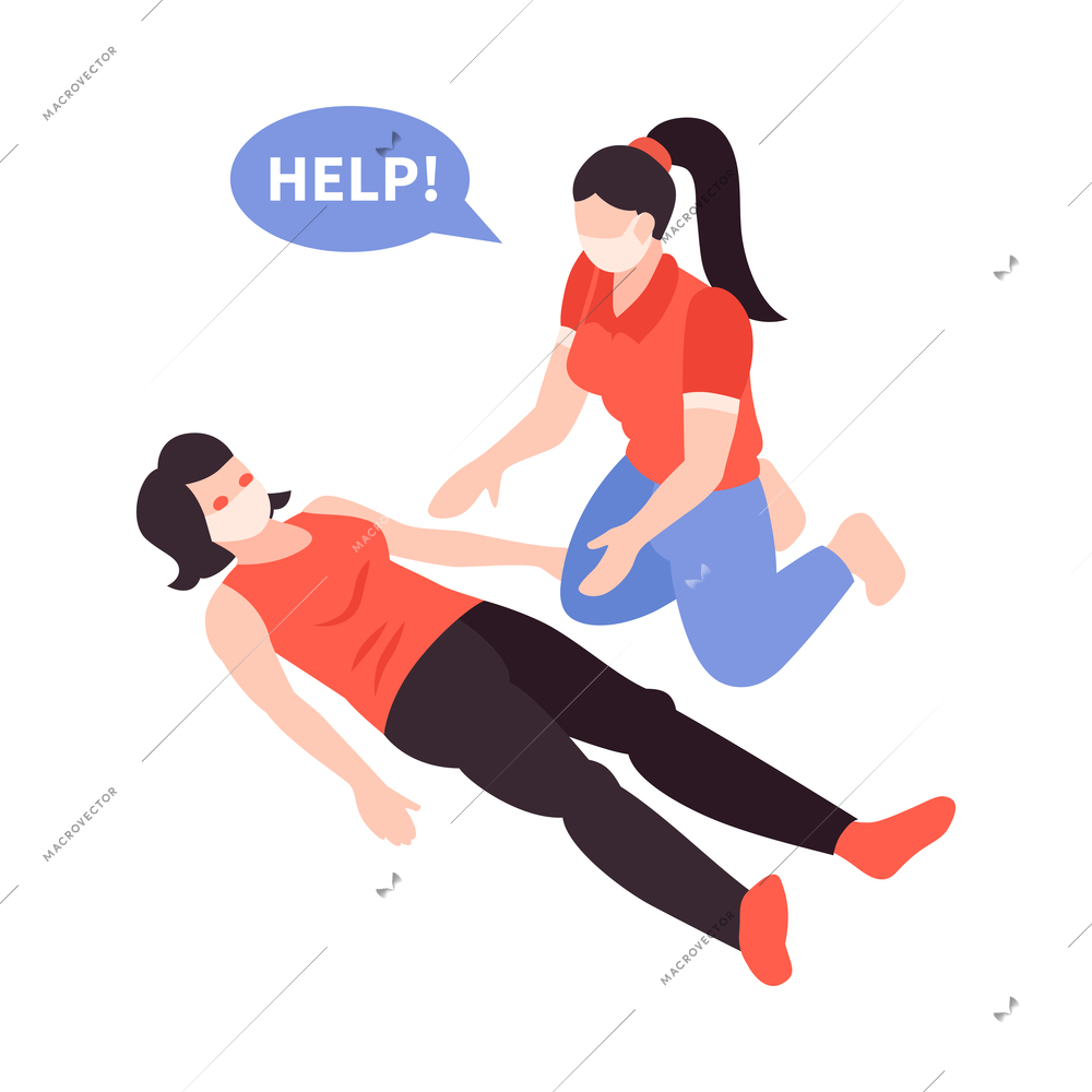 Isometric cold flu virus sick people composition with human characters and help thought bubble vector illustration