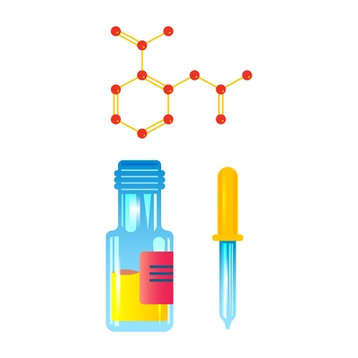 Chemistry laboratory composition with isolated image of small drop bottle with medicine dropper vector illustration