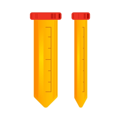 Chemistry laboratory composition with isolated images of two closed test tubes with measuring ruler vector illustration