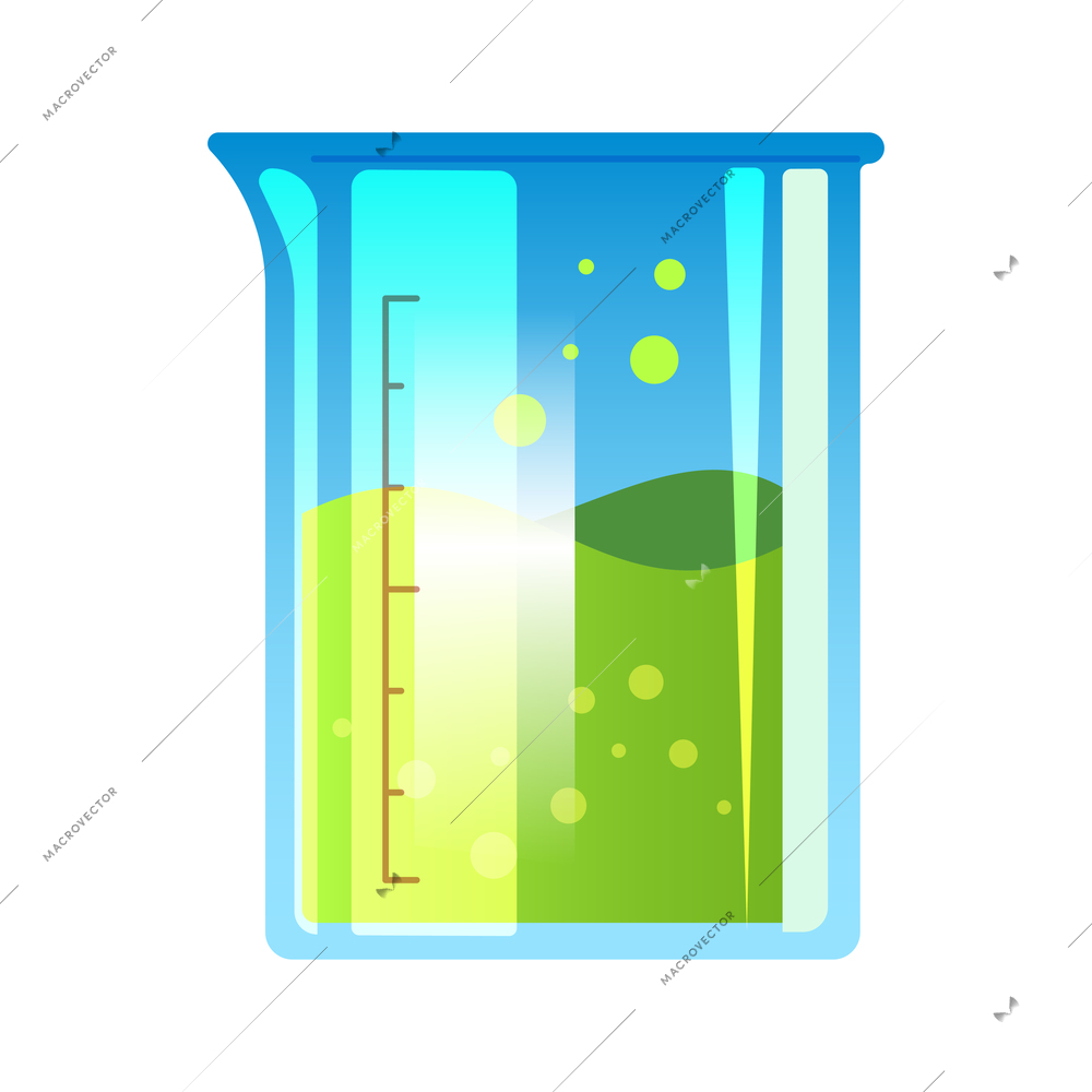 Chemistry laboratory composition with isolated image of measuring can with liquid vector illustration