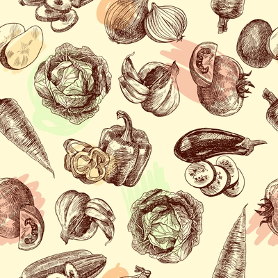 Vegetables natural organic fresh food black and white sketch seamless pattern vector illustration.