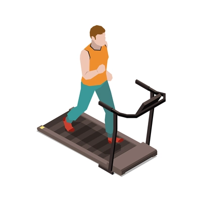 Stay at home isometric composition with human character running on machine moving track vector illustration