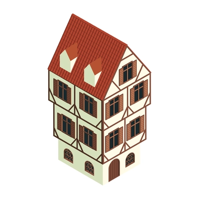 Isometric old town set with isolated image of european style vintage building vector illustration